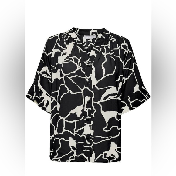 Fransa NWT black white loose fit short sleeve blouse size XL - Picture 2 of 13